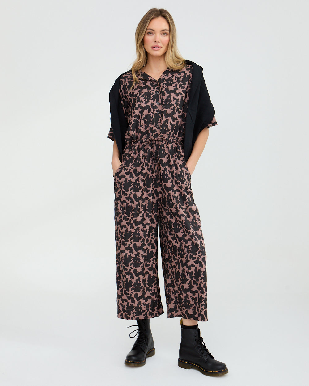 Iris Lilac Smudged Cow Print Crop Jumpsuit - image 1