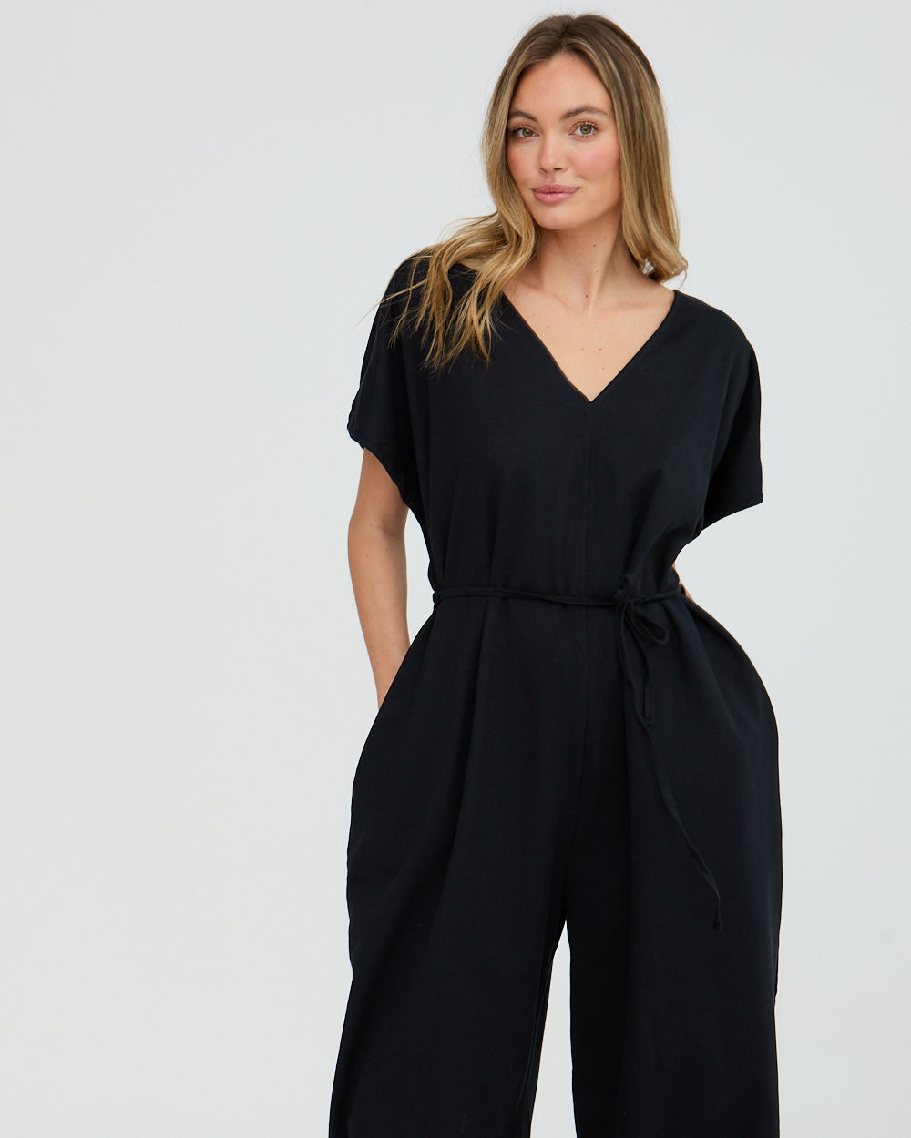 Rita Black Tie Waist Jumpsuit