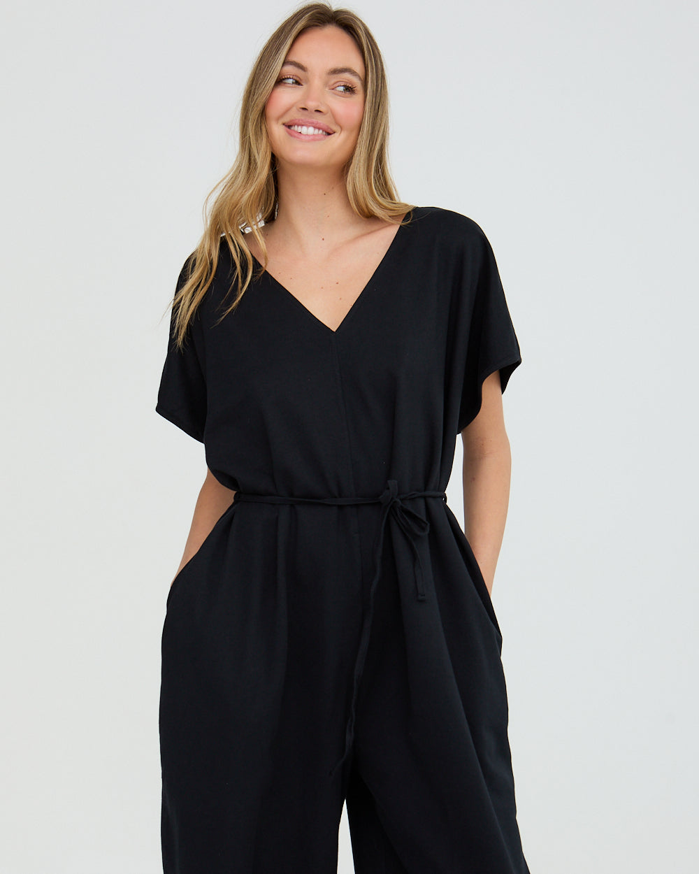 Rita Black Tie Waist Jumpsuit
