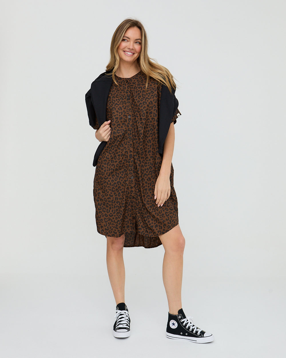 Nina Brown Animal Print Midi Dress - image 1