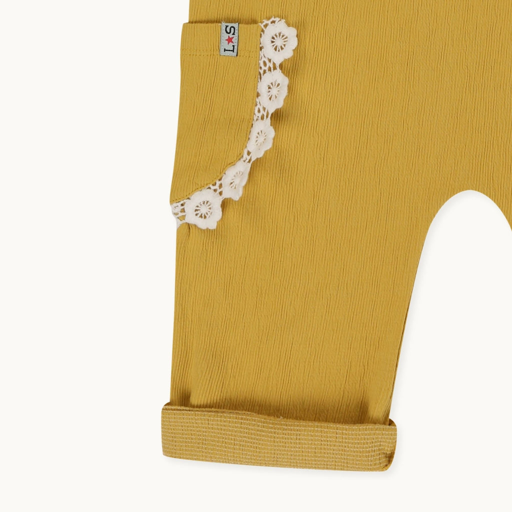 Yellow Floral Applique Dungarees