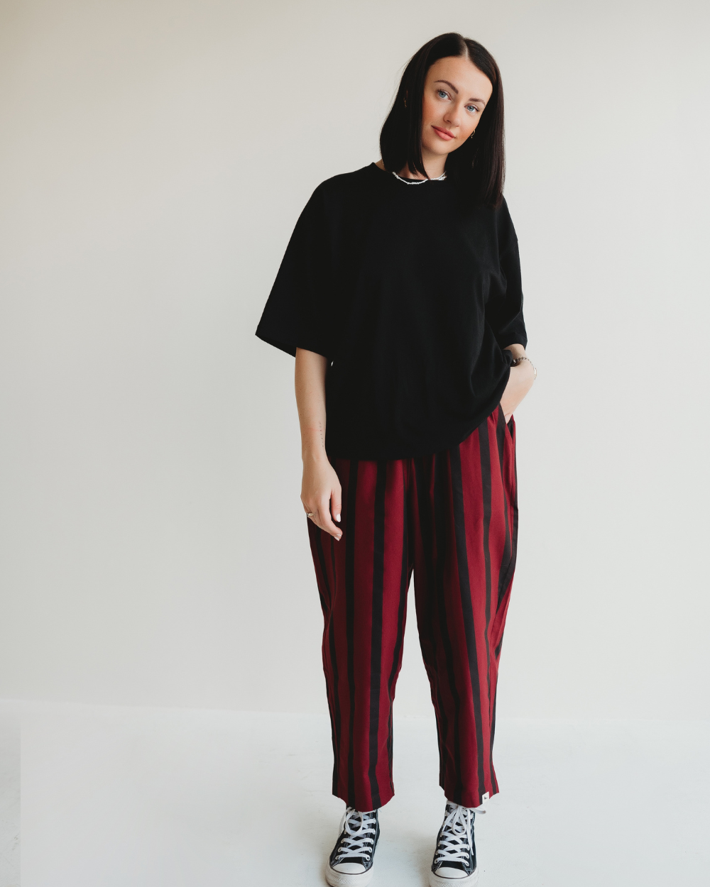Kate Red Stripe Print Barrel Trousers - image 3