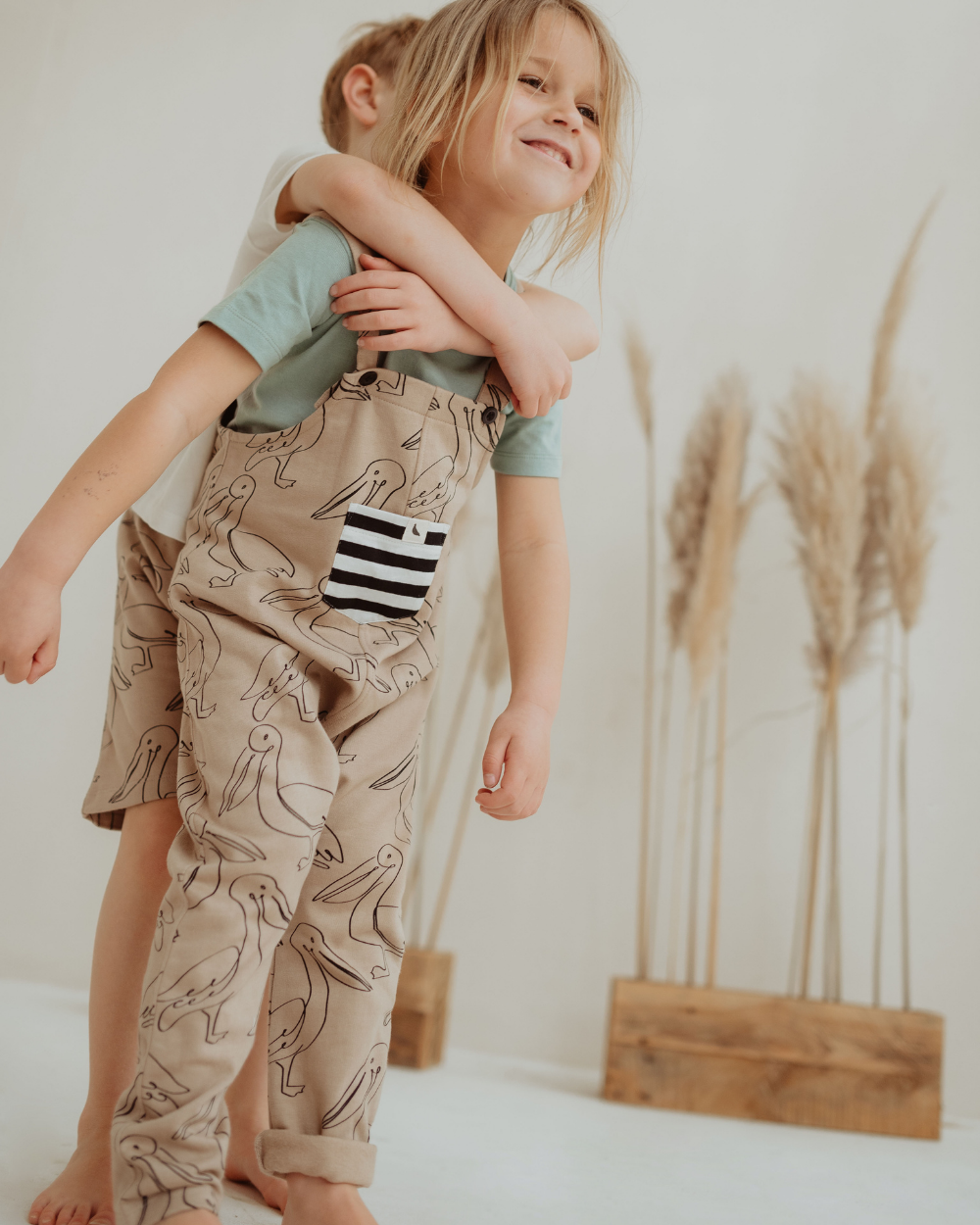 organic cotton Beige Pelican Print Dungarees - image 1