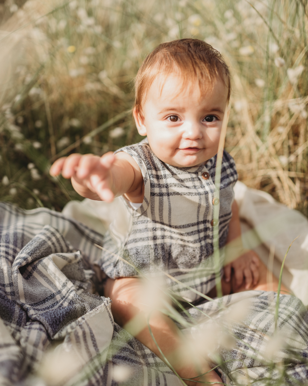 organic cotton Multicolour Brushed Check Print Romper - image 1