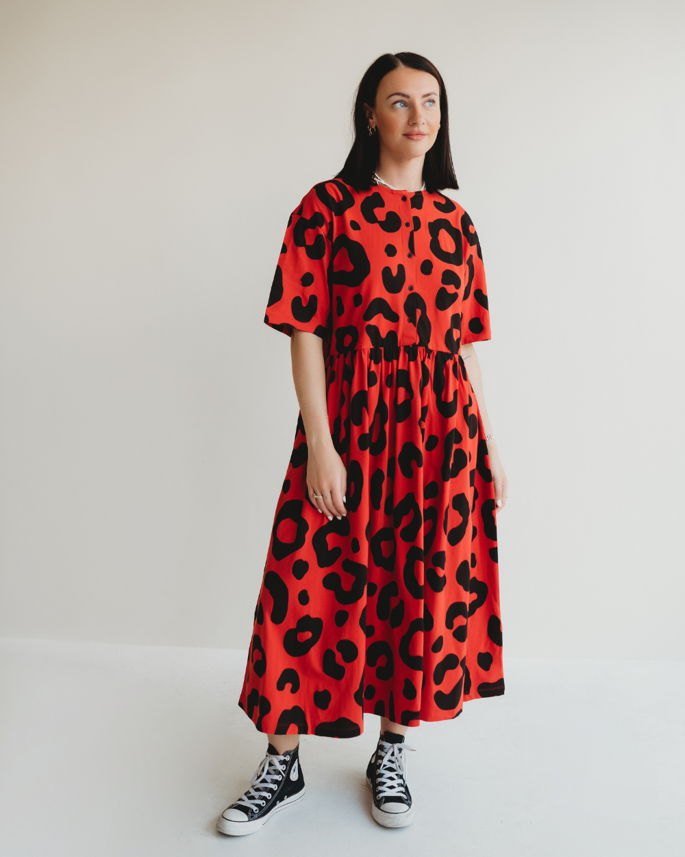 organic cotton Matilda Red Animal Print Midi Dress - image 1