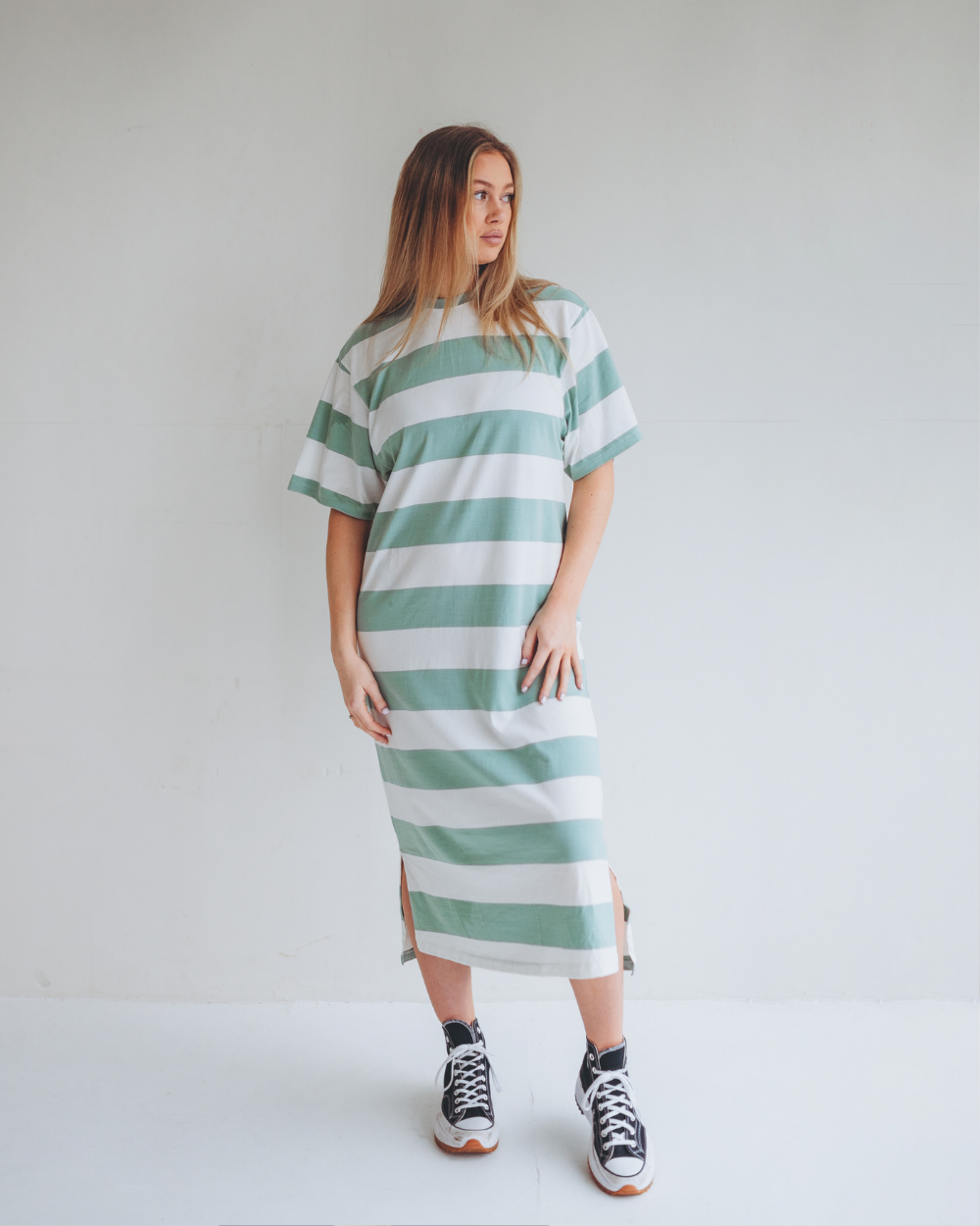 organic cotton Ruby Green Wide Stripe Print Maxi Dress - image 1