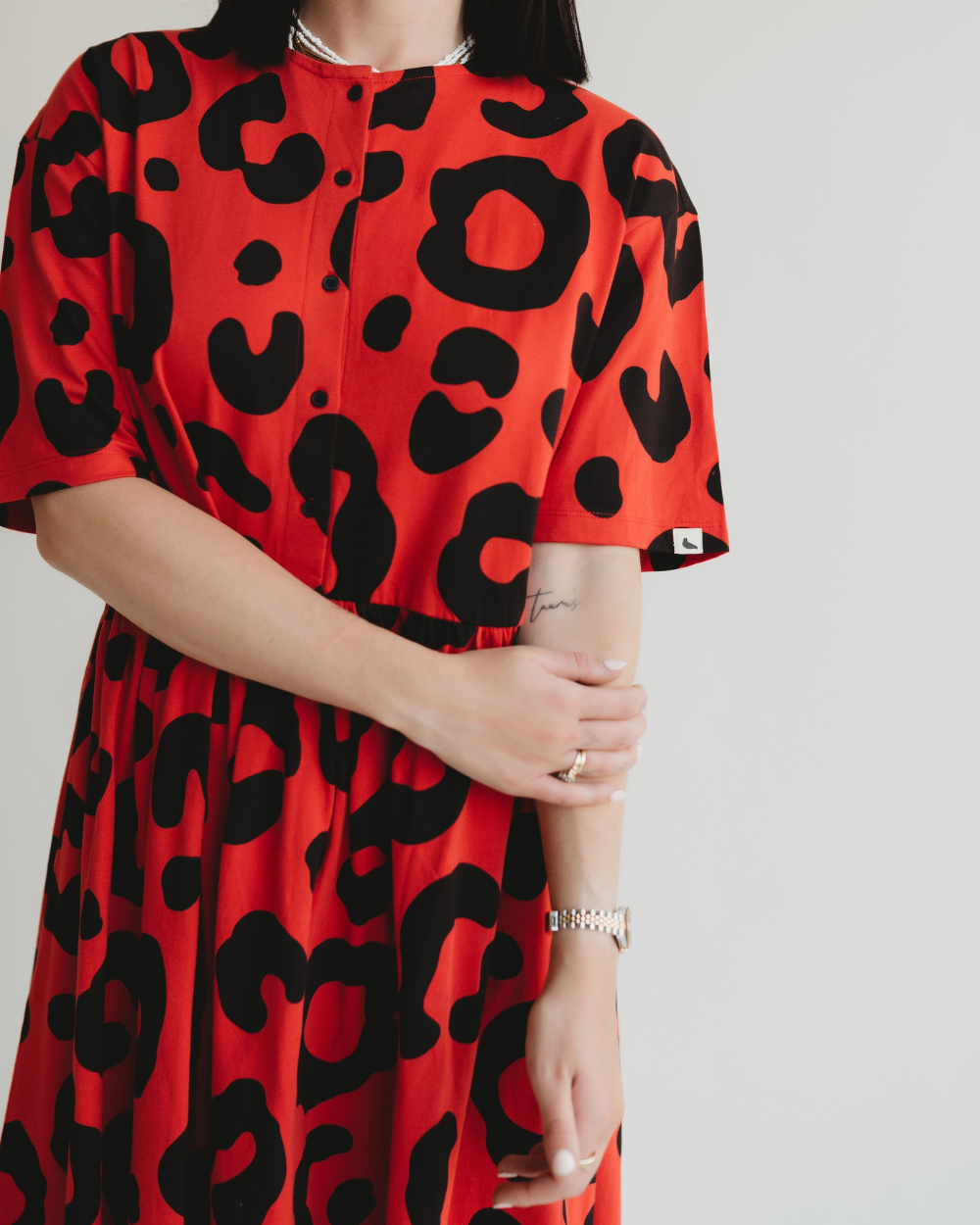 organic cotton Matilda Red Animal Print Midi Dress - image 3