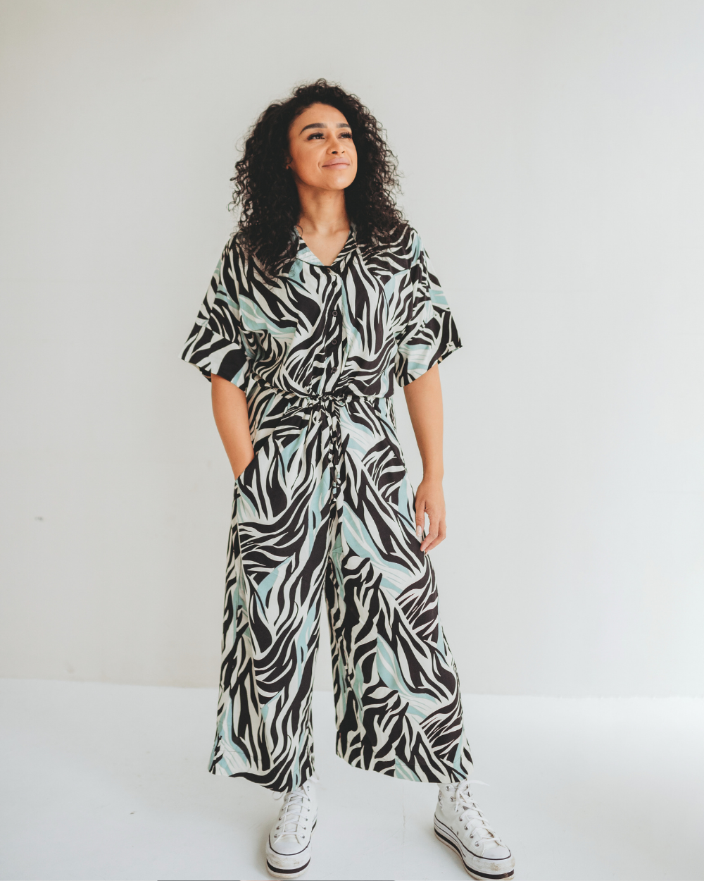 eco viscose Iris Multicolour Zebra Twirl Print Jumpsuit - image 1