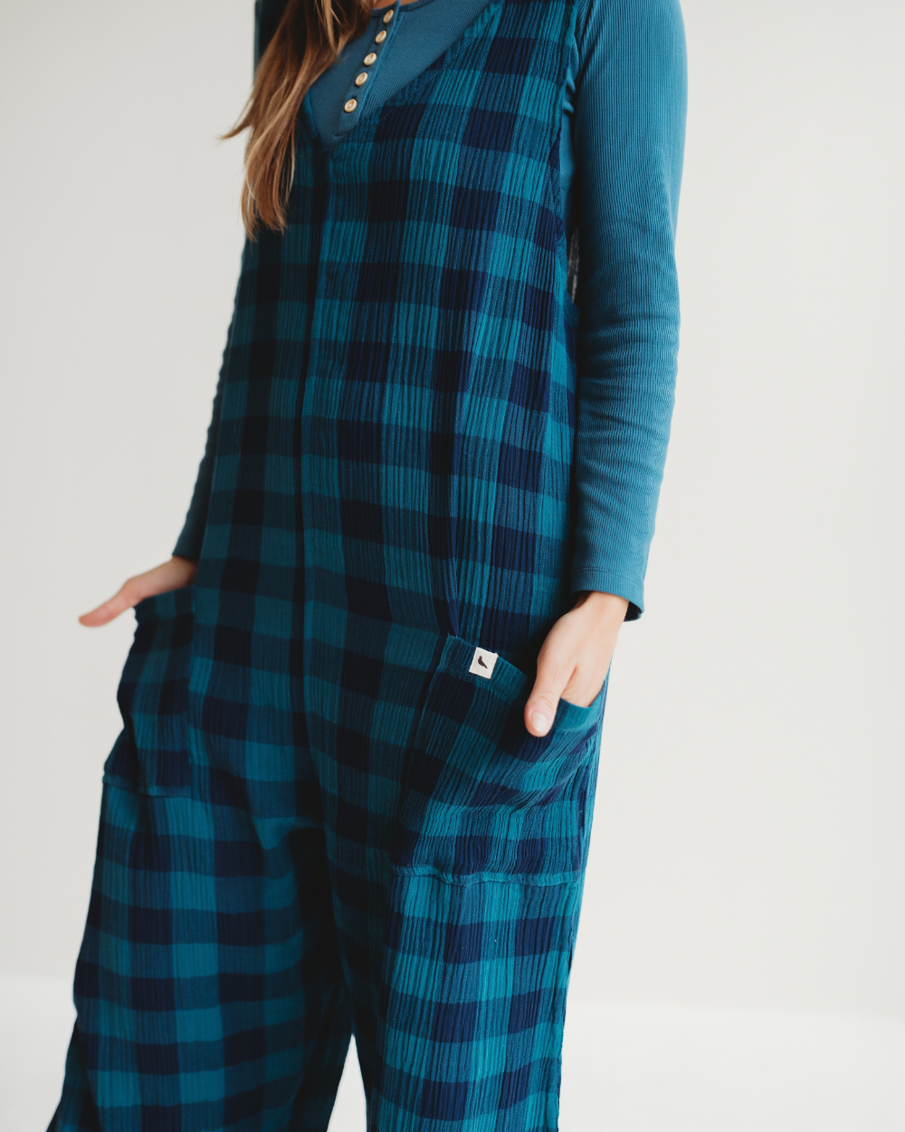 Grace Navy Check Print Reversible Wide Leg Jumpsuit- image 4