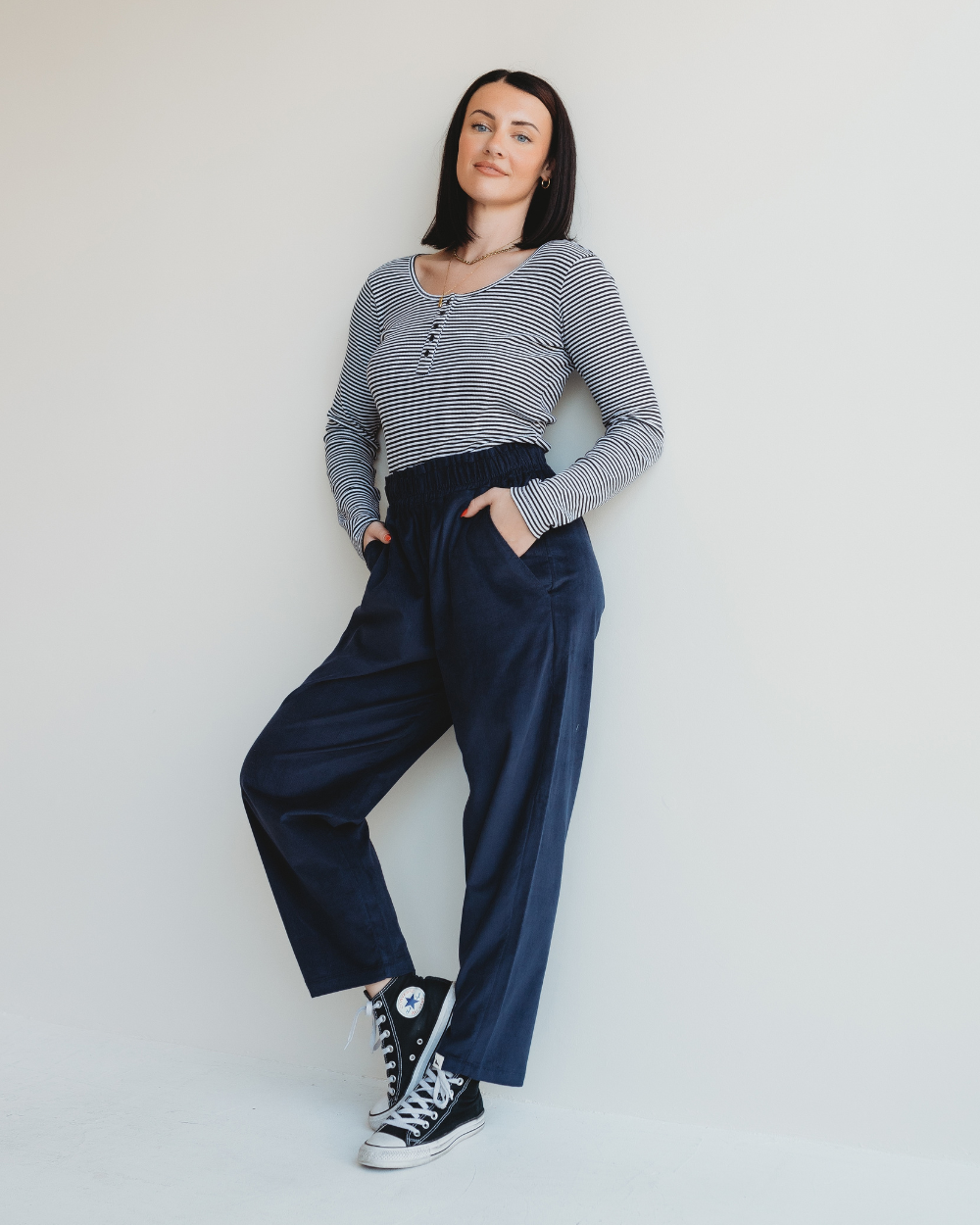 Kate Navy Barrel corduroy  Leg Trousers - image 1