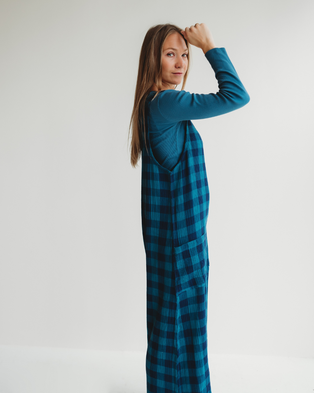 Grace Navy Check Print Reversible Wide Leg Jumpsuit- image 6