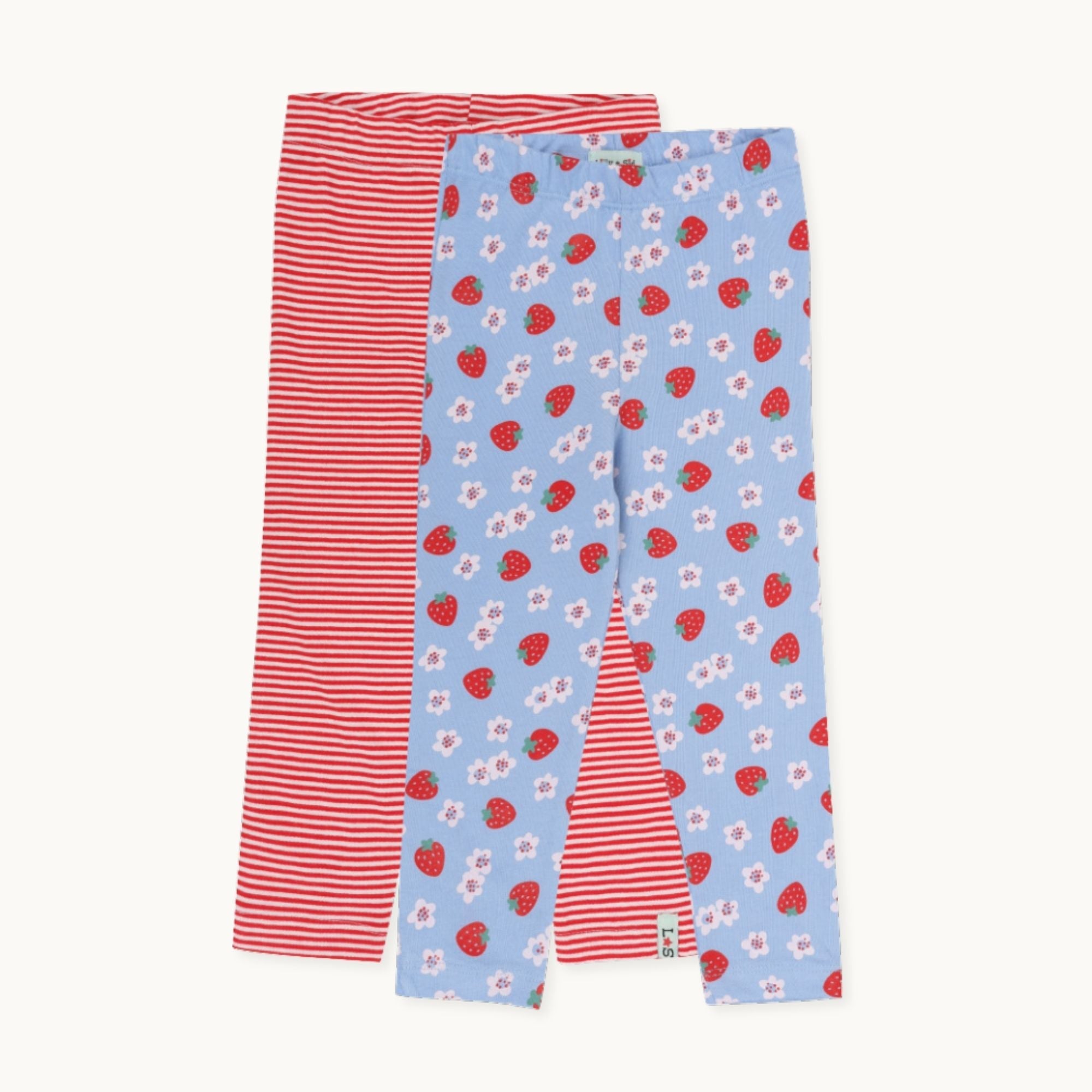 Multicoloured Strawberry and Stripe Print Leggings -2 Pack