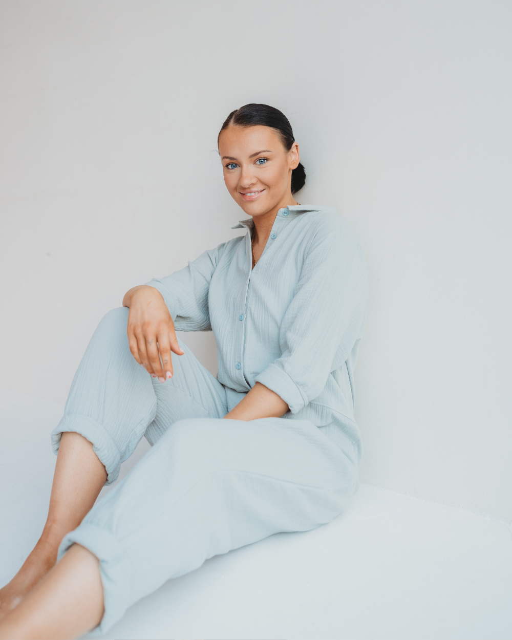 Shana Sky Blue Collared Jumpsuit- image 1