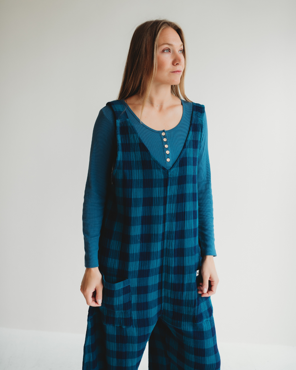 Grace Navy Check Print Reversible Wide Leg Jumpsuit- image 7
