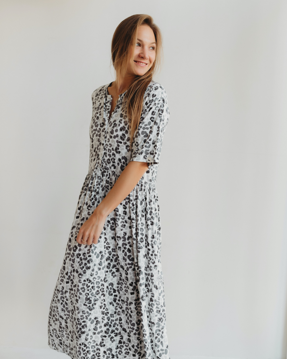 organic cotton Matilda White Leopard Animal Print Midi Dress - image 6