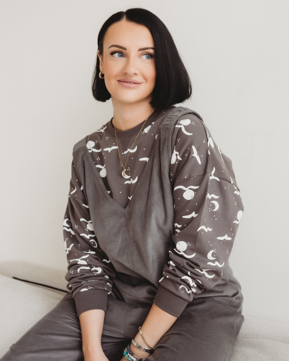 organic cotton Harper Charcoal Grey Moon Wave Print Sweatshirt - image 3