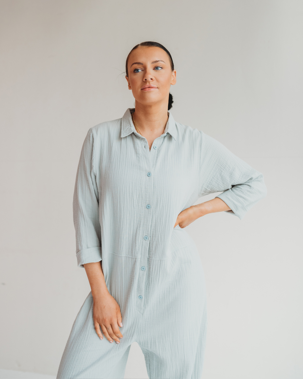 Shana Sky Blue Collared Jumpsuit- image 4