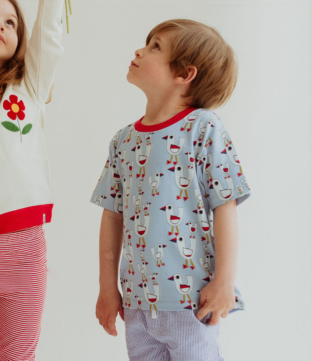 Multicoloured Seagull And Stripe Print T-Shirts - 2 Pack