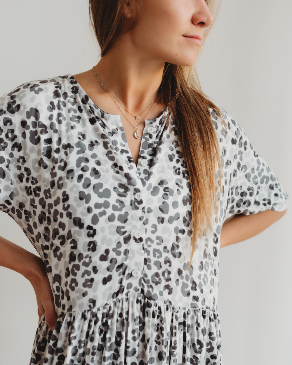 organic cotton Matilda White Leopard Animal Print Midi Dress - image 3