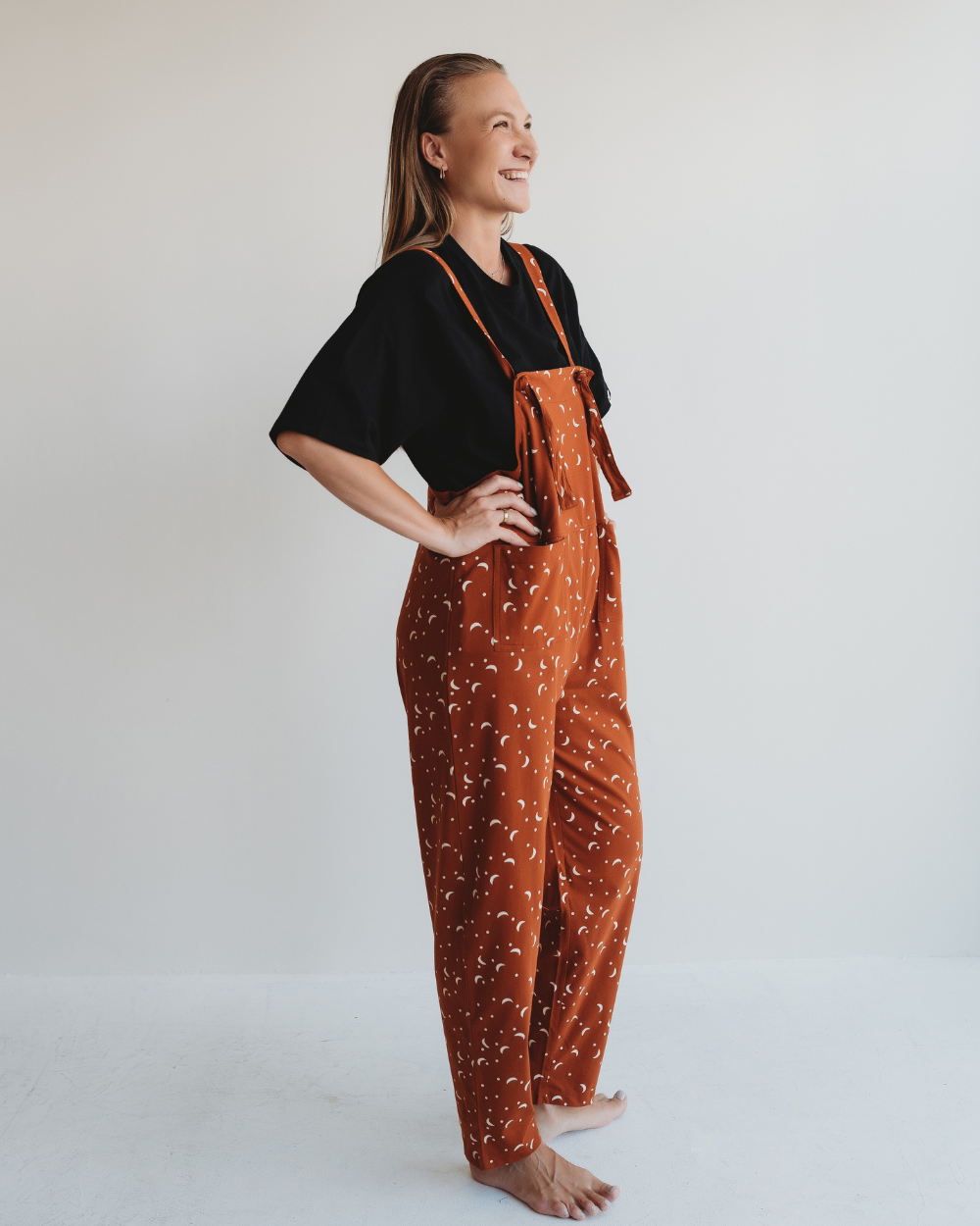 organic cotton Lila Orange Half Moon Print Dungarees - image 1