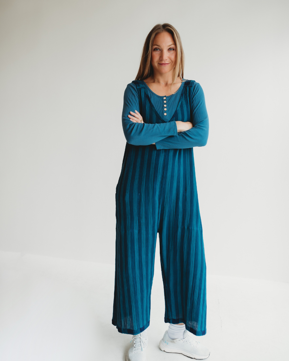 Grace Navy Check Print Reversible Wide Leg Jumpsuit- image 3