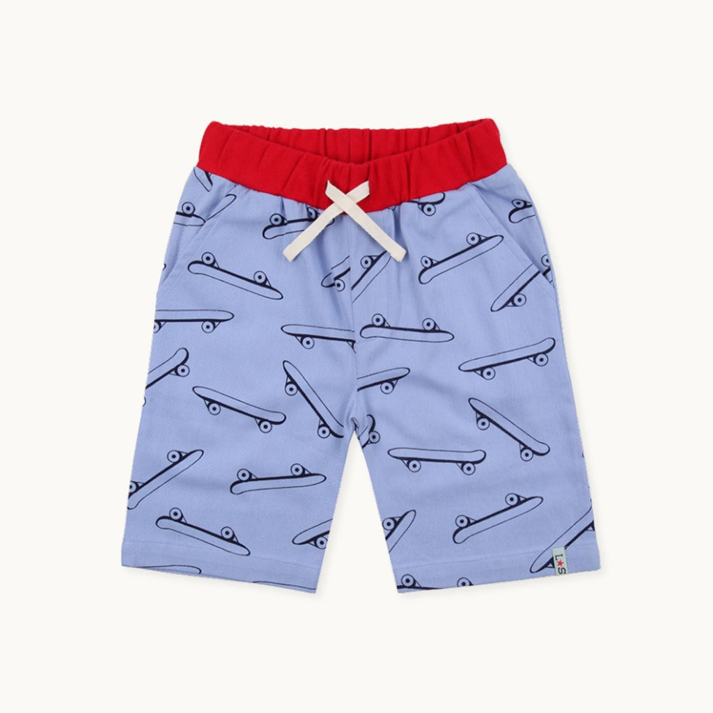 Blue Skateboard Print Shorts