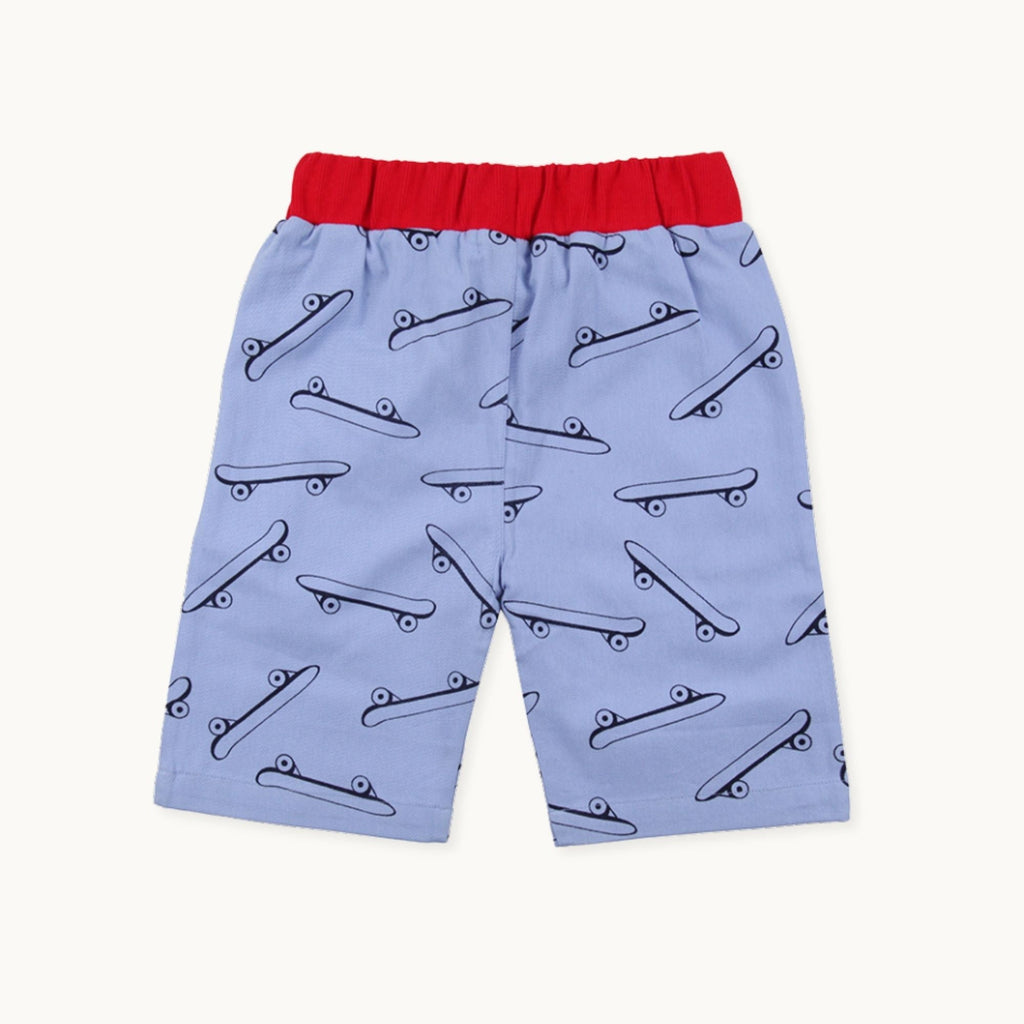 Blue Skateboard Print Shorts