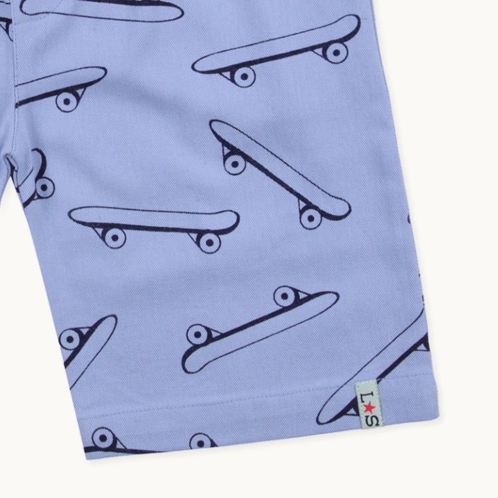 Blue Skateboard Print Shorts