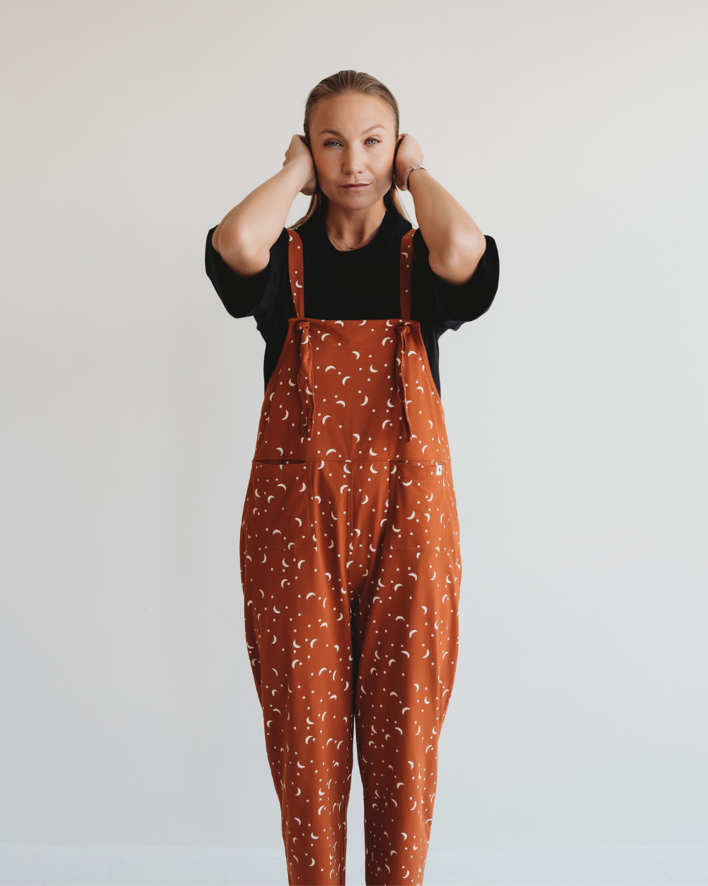 organic cotton Lila Orange Half Moon Print Dungarees - image 4