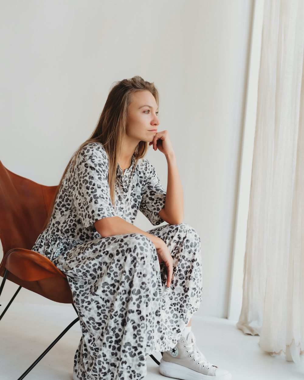 organic cotton Matilda White Leopard Animal Print Midi Dress - image 7