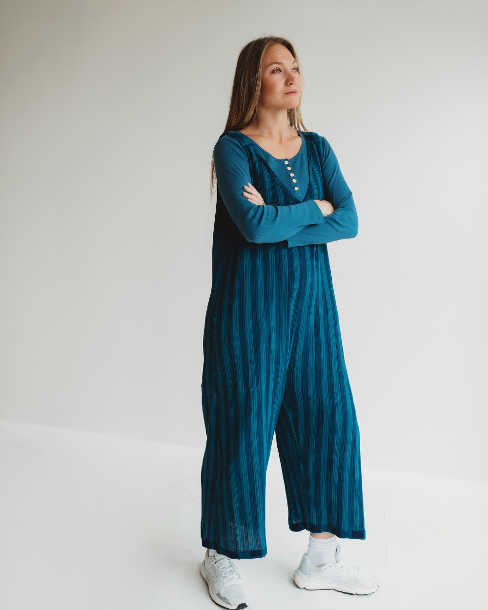 Grace Check Stripe Reversible Navy Jumpsuit