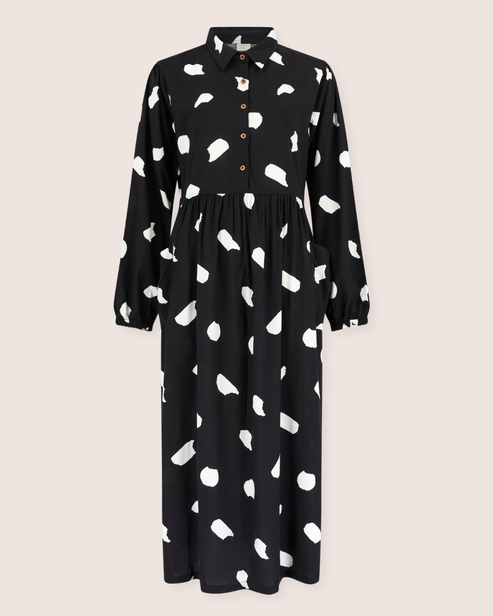 Magda Black Snow Blizzard Print Long Sleeve Midi Dress - front