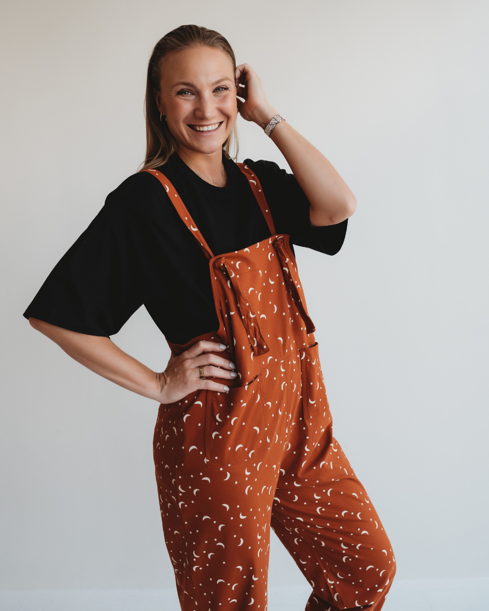 organic cotton Lila Orange Half Moon Print Dungarees - image 3
