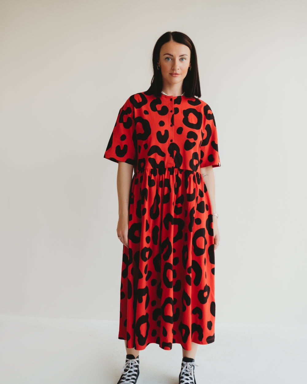 organic cotton Matilda Red Animal Print Midi Dress - image 4