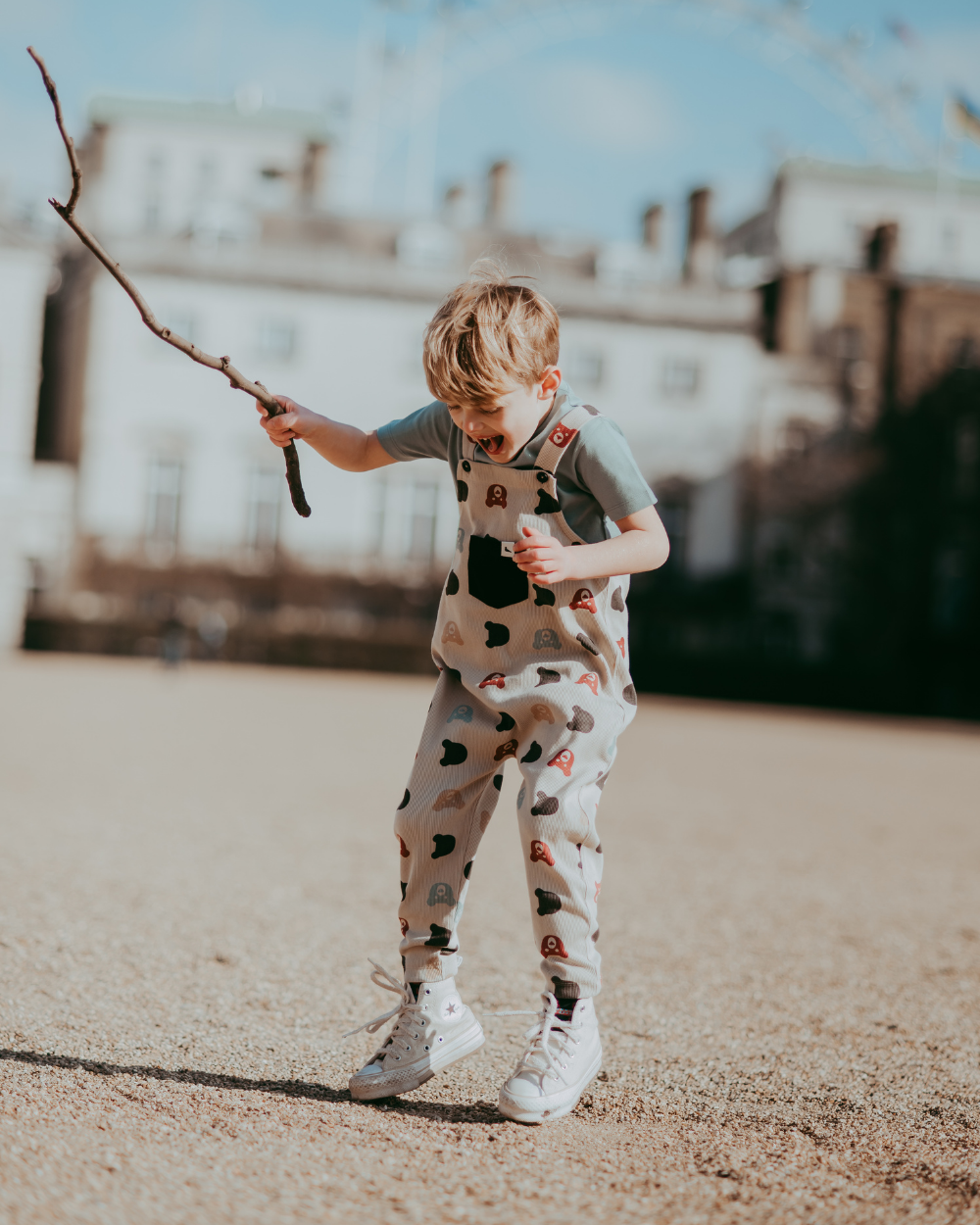 organic cotton Stone Smiling Bear Print Dungarees - image 2