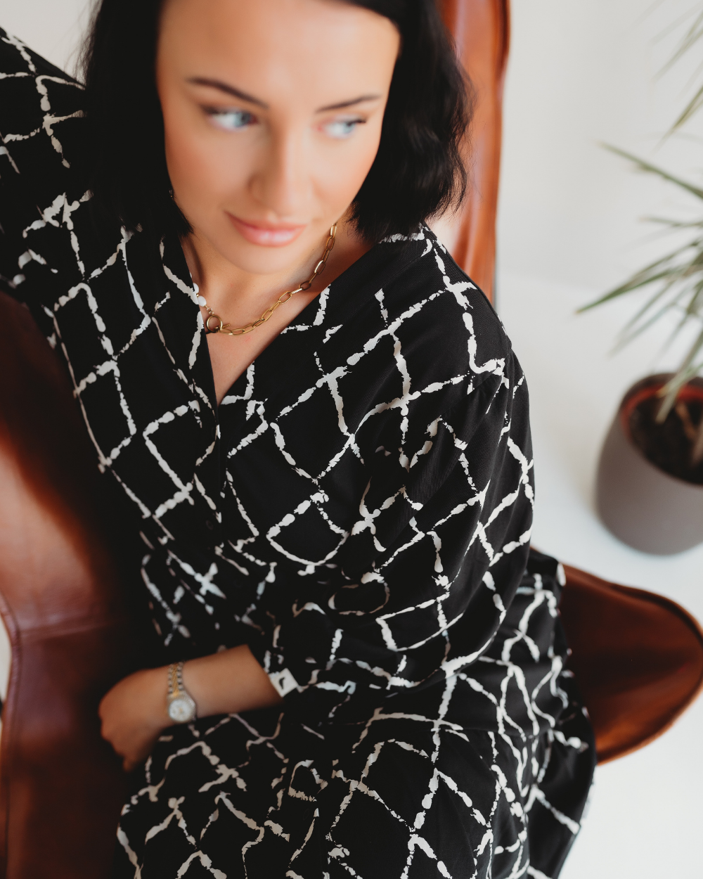 organic cotton Clara Black Harlequin Print Midi Dress - image 3