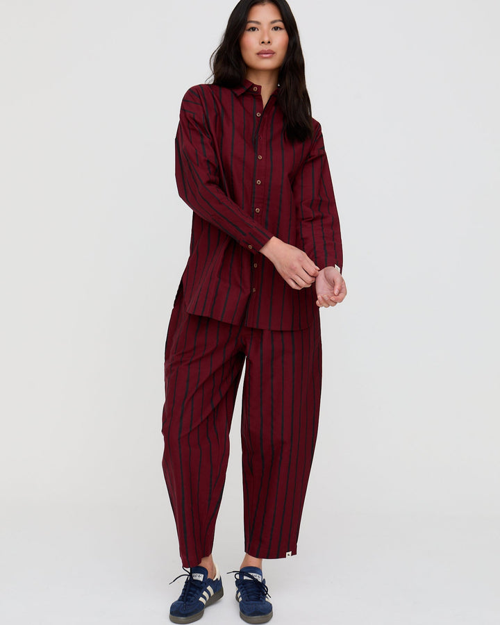 PREORDER Kate Red Stripe Print Barrel Leg Trousers