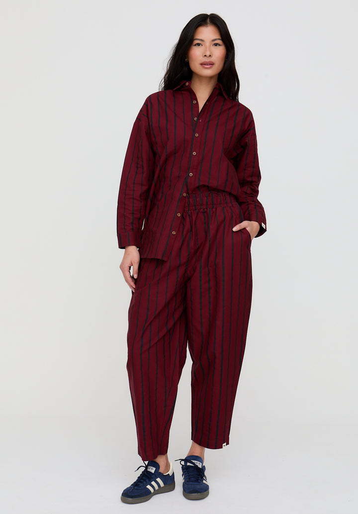 PREORDER Kate Red Stripe Print Barrel Leg Trousers