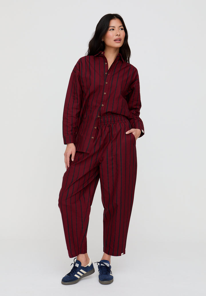 PREORDER Kate Red Stripe Print Barrel Leg Trousers