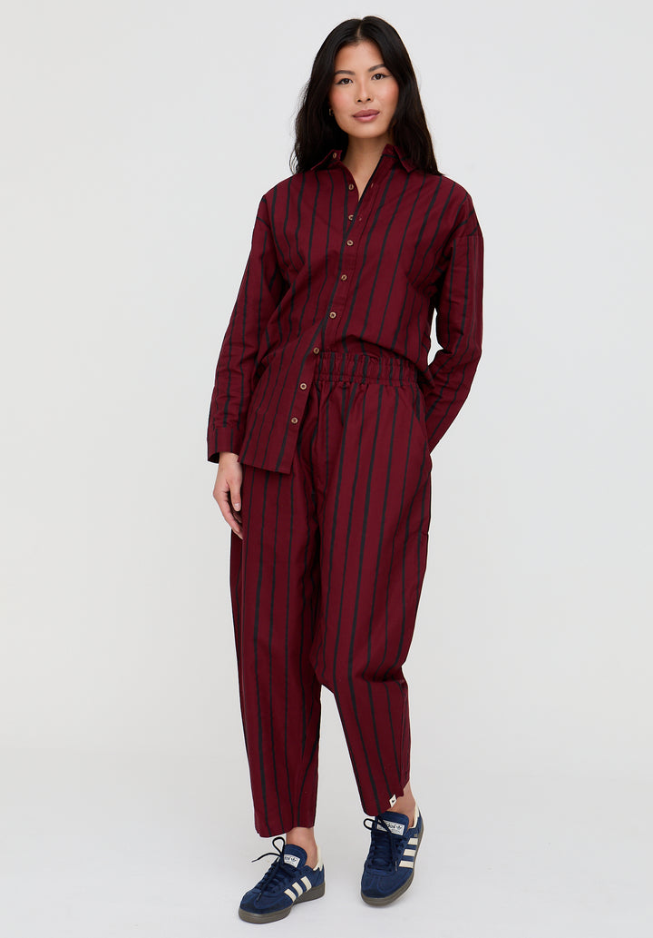 PREORDER Kate Red Stripe Print Barrel Leg Trousers