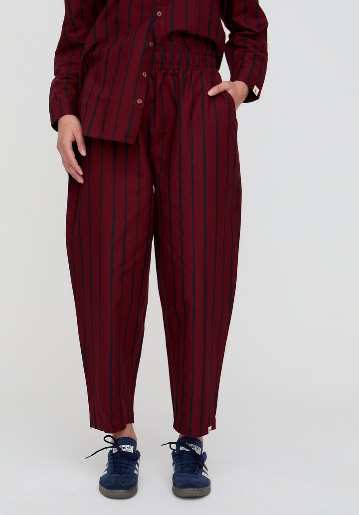 PREORDER Kate Red Stripe Print Barrel Leg Trousers