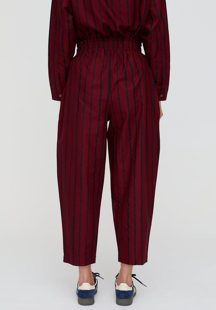 PREORDER Kate Red Stripe Print Barrel Leg Trousers