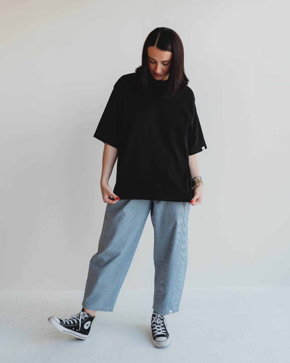 Kate Blue Pinstripe Print Barrel Leg Trousers - image 3