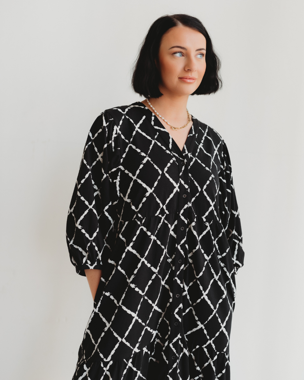 organic cotton Clara Black Harlequin Print Midi Dress - image 4