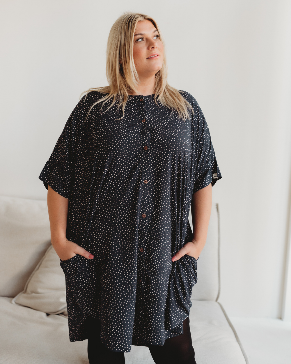 organic cotton Nina Navy Dotty Print Midi Dress - image 1