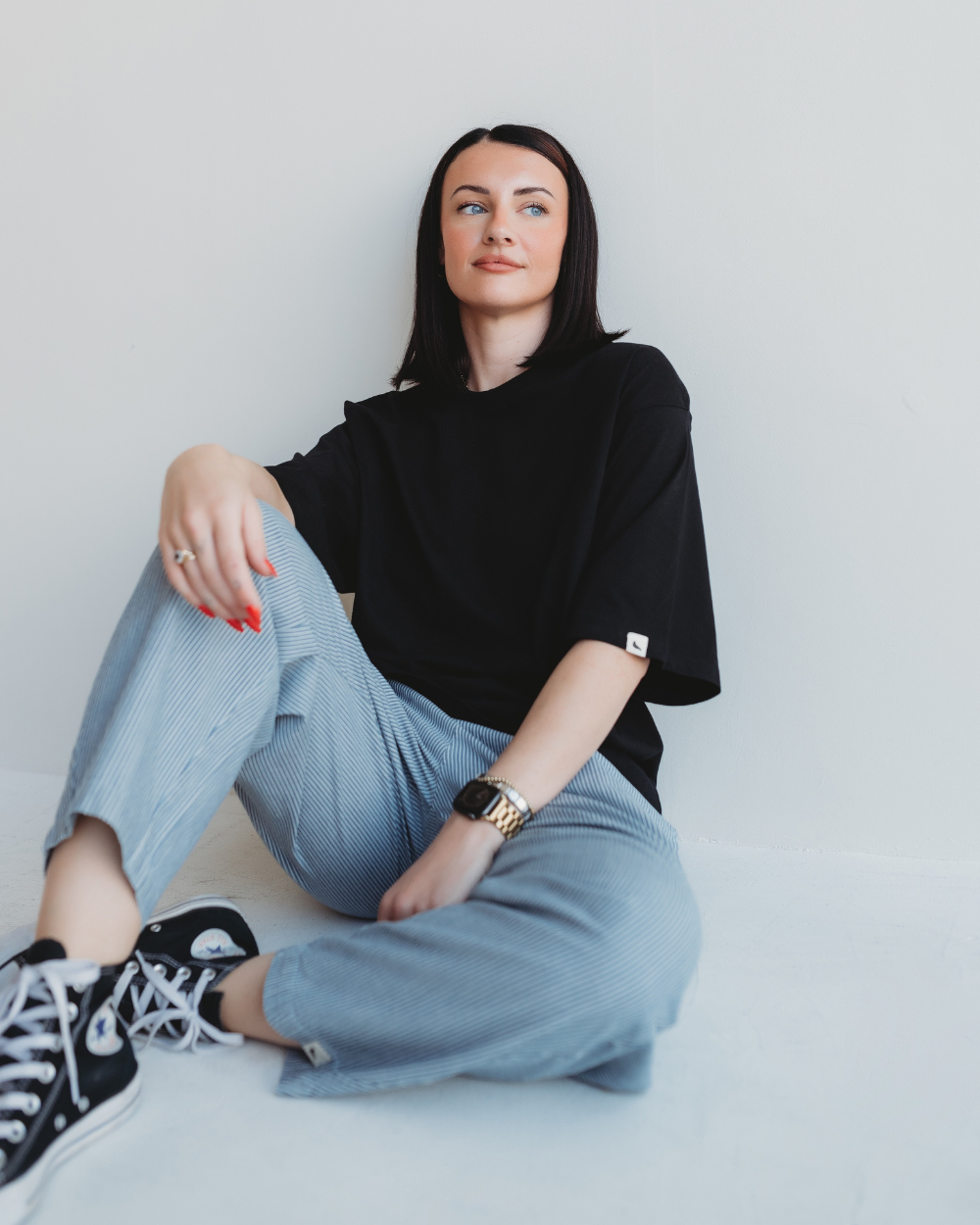 Kate Blue Pinstripe Print Barrel Leg Trousers - image 5