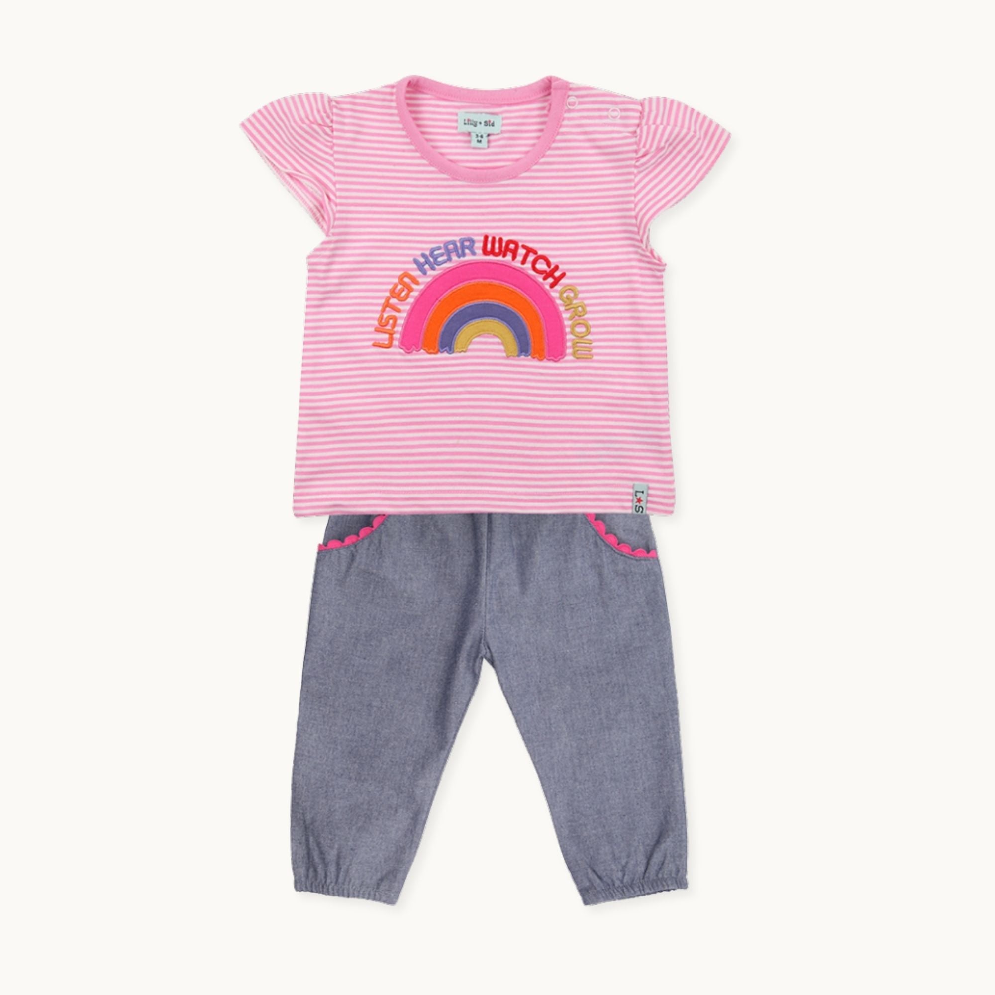 Pink Rainbow Applique Top And Trouser Set