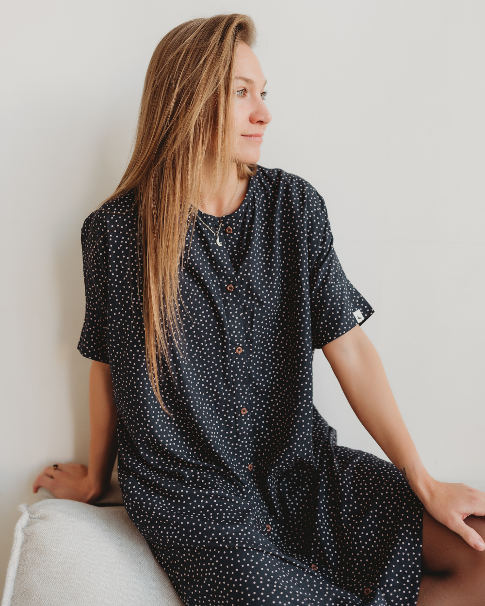 organic cotton Nina Navy Dotty Print Midi Dress - image 5