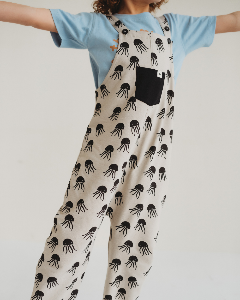 organic cotton Grey Jellyfish Print Dungarees - image 2
