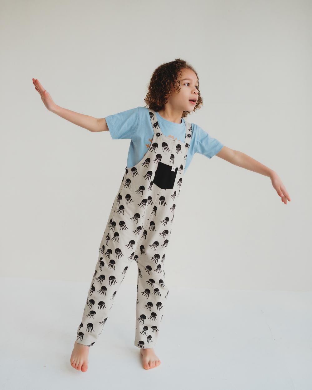organic cotton Grey Jellyfish Print Dungarees - image 3